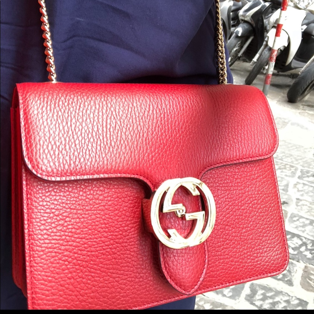 Gucci Red Pebble Leather interlocking G bag